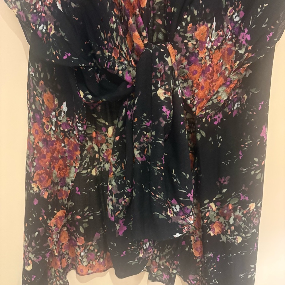 Lovestitch Red and Orange Asymmetrical Tie Front Blouse